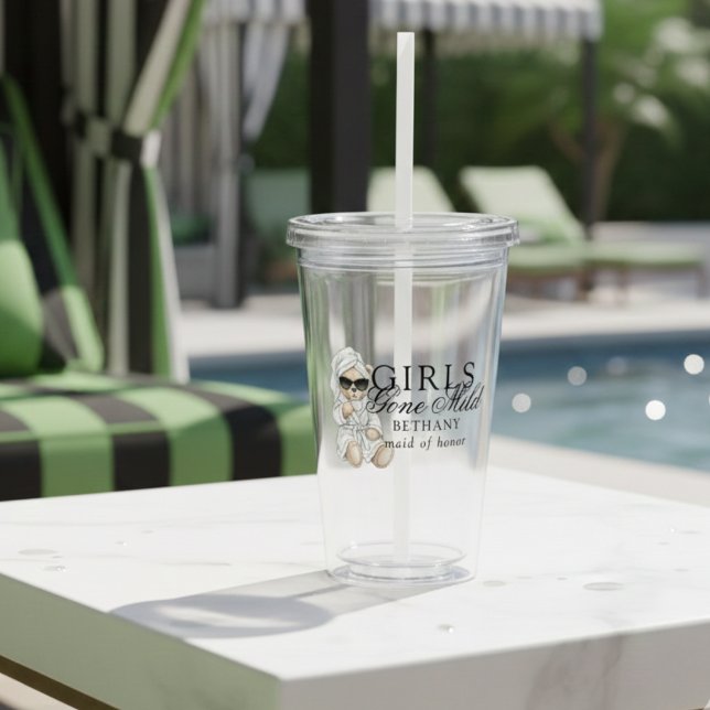 Vaso Acrílico Chicas Moderadas Oso Spa Despedida de Soltera (Not every bachelorette party needs to be wild—and that’s exactly the vibe of Girls Gone Mild!)