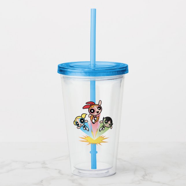 Vaso Acrílico Chicas Powerpuff Lanzan Al Aire (Anverso)
