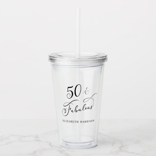 Vaso Acrílico Cincuenta fabulosos Monograma 50 cumpleaños (Anverso)