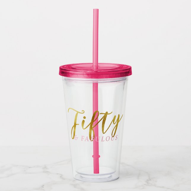 Vaso Acrílico Cincuenta y oro rosado elegante fabuloso (Anverso)