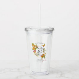 Vaso Acrílico Cinta de Rosa Dorada Cumpleaños 40
