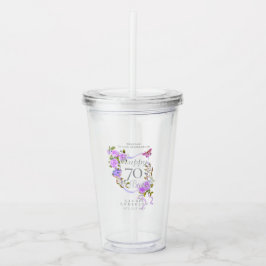 Vaso Acrílico Cinta de Rosa Púrpura Cumpleaños 70