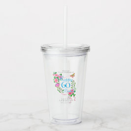 Vaso Acrílico Cinta de Rosa Rosa Cumpleaños 60
