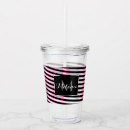 Vaso Acrílico Cinta en espiral negra rosa Monograma personalizad