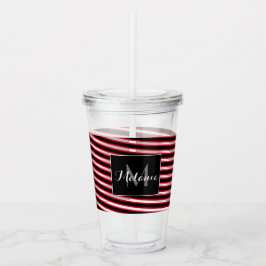 Vaso Acrílico Cinta en espiral roja y negra Monograma personaliz