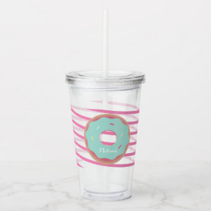 Vaso Acrílico Cintas de rayas de donut glaseado teal Monograma