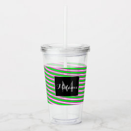 Vaso Acrílico Cintas en espiral de neón con monograma de nombre 