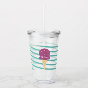 Vaso Acrílico Cintas Monograma de Rayas de Helado Morado