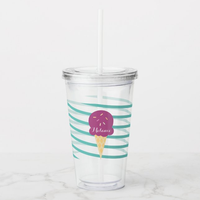 Vaso Acrílico Cintas Monograma de Rayas de Helado Morado (Anverso)