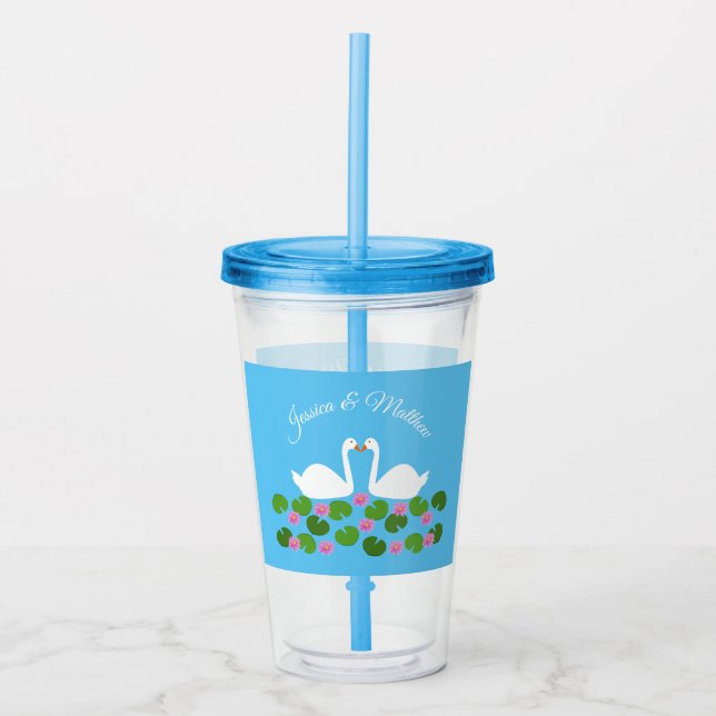 Vaso Acrílico Cisnes blancas y nenúfares Bodas Personalizado (Anverso)