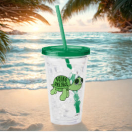 Vaso Acrílico Cita divertida Tortoise Lover Texto verde