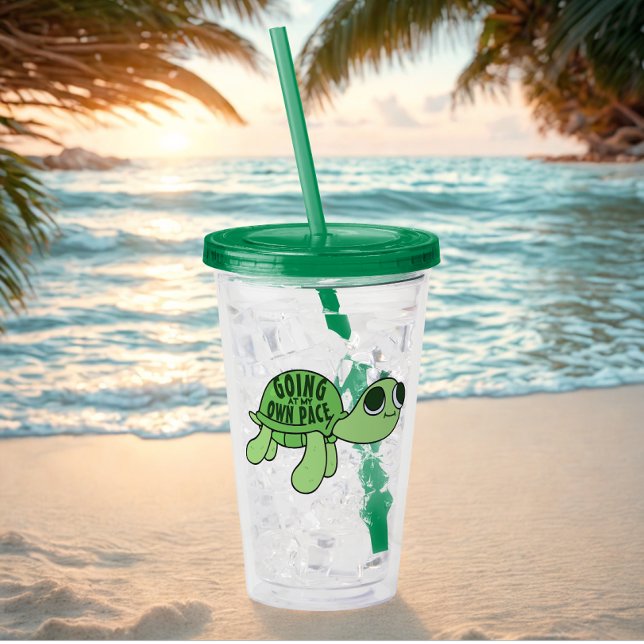 Vaso Acrílico Cita divertida Tortoise Lover Texto verde (Modern Tortoise Lover Acrylic Tumbler)