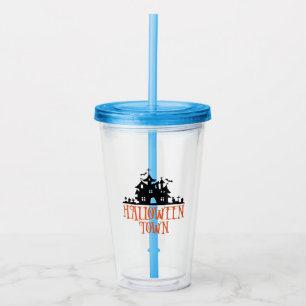 Vaso Acrílico Ciudad de Halloween - Casa embrujada, iglesia fant