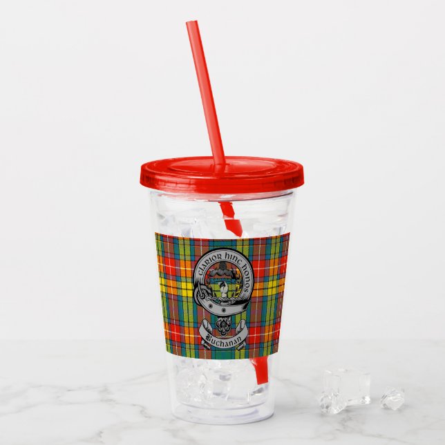 Vaso Acrílico Clan Buchanan Escudo Badge & Tartán (Anverso (hielo))