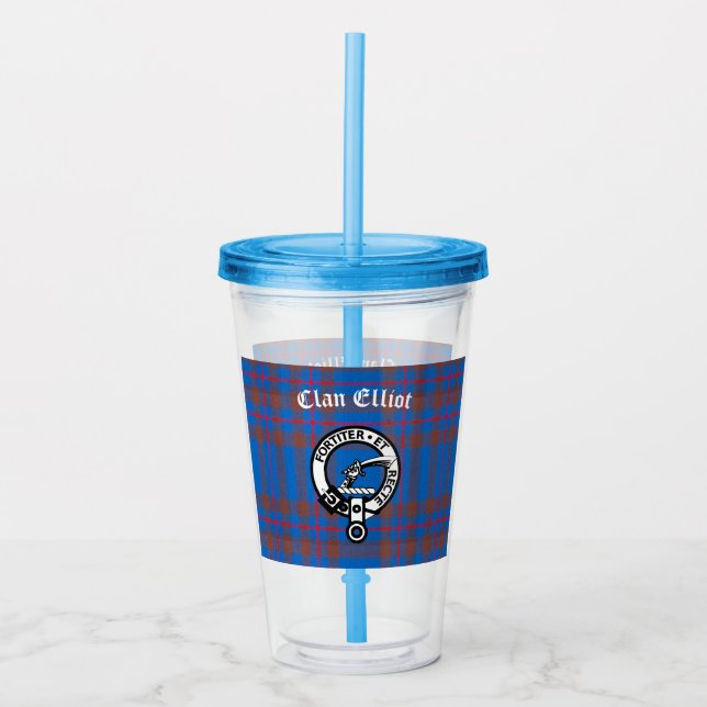 Vaso Acrílico Clan Elliot Escudo Badge & Tartán (Anverso)