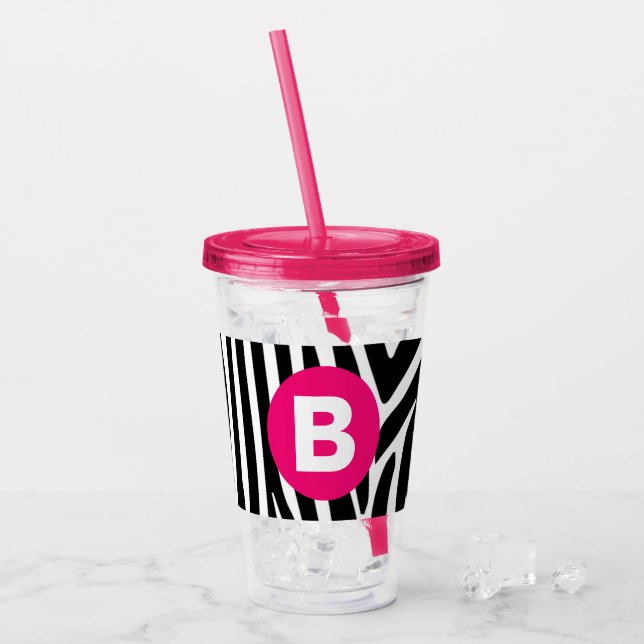 Vaso Acrílico Classic Zebra Stripes Bright Pink Monogram (Anverso (hielo))