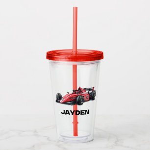 Vaso Acrílico Coche de Carreras Rojo Personalizado para Niños
