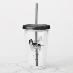 Vaso Acrílico Cocker Spaniel en negro y blanco y nombre personal