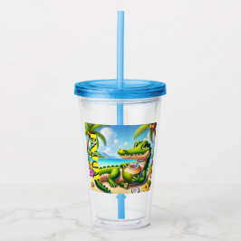 VASO ACRÍLICO COCODRILLO CON AGUA DE COCO
