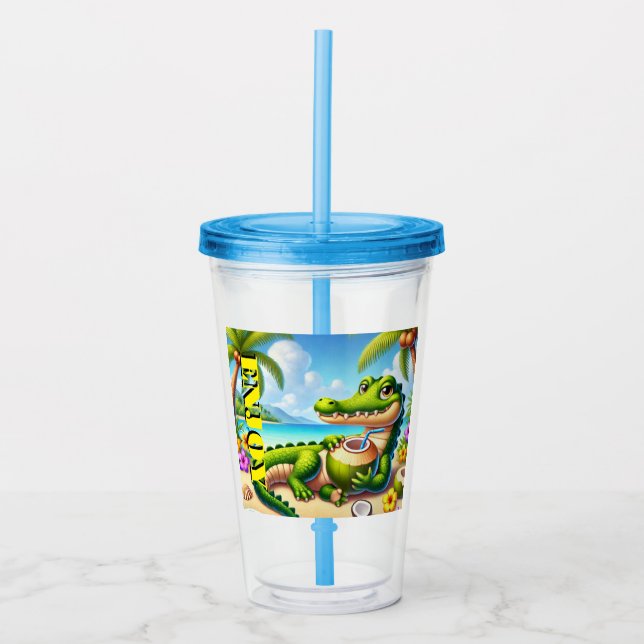 VASO ACRÍLICO COCODRILLO CON AGUA DE COCO (Anverso)