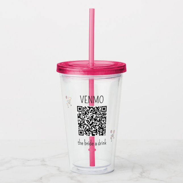 Vaso Acrílico Código QR para VENMO a la Novia una Bebida Fiesta  (Anverso)