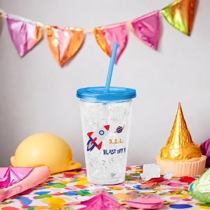 Vaso Acrílico Cohete Espacial Despegue Niños Astronauta