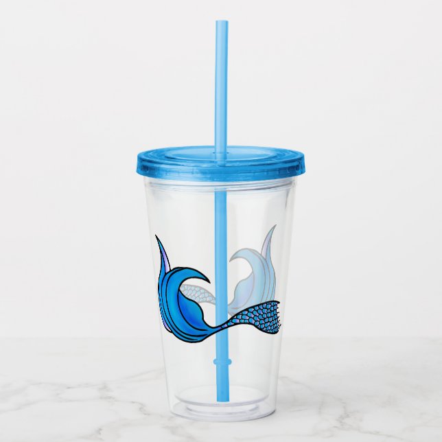 Vaso Acrílico Cola de sirena azul en tumbler acrílico (Anverso)