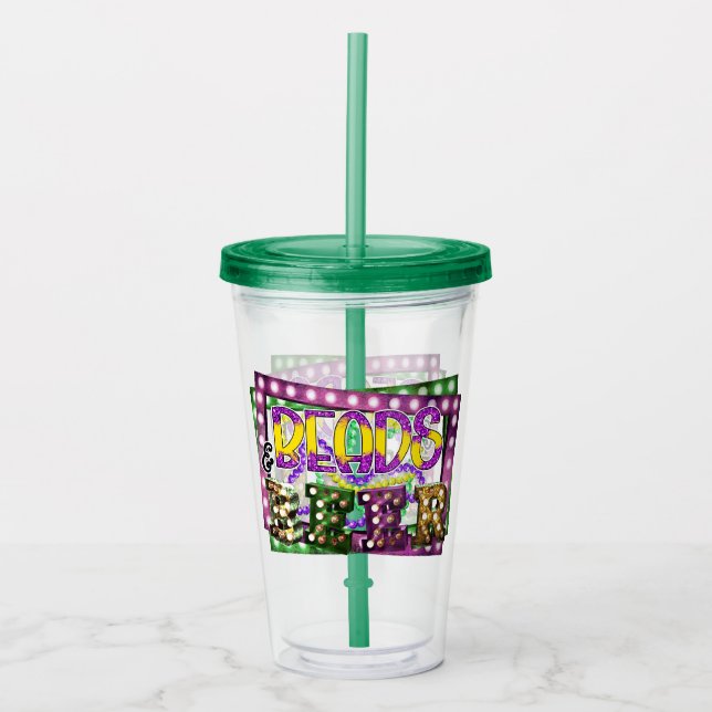 Vaso Acrílico Colas y osos Mardi Gras Verde Púrpura (Anverso)