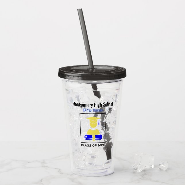 Vaso Acrílico Colegio de secundaria Personalizado amarillo y azu (Anverso (hielo))