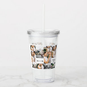 Vaso Acrílico Collage de fotos boda con Monograma y Fecha