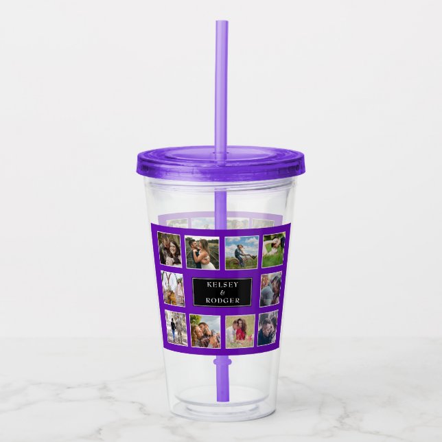 Vaso Acrílico Collage de fotos Purple Custom Wedding (Anverso)