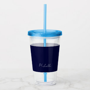 Vaso Acrílico Color azul marino Plata Nombre propio moderno Cali