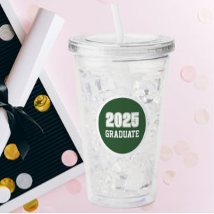 Vaso Acrílico Colores de la escuela verde y blanco Año de gradua