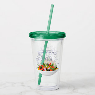 Vaso Acrílico Coma más plantas con letras de motivación de ensal