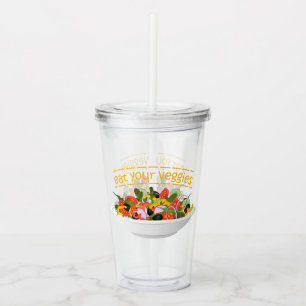 Vaso Acrílico Coma tus verduras Cita cuenco de ensaladas frescas