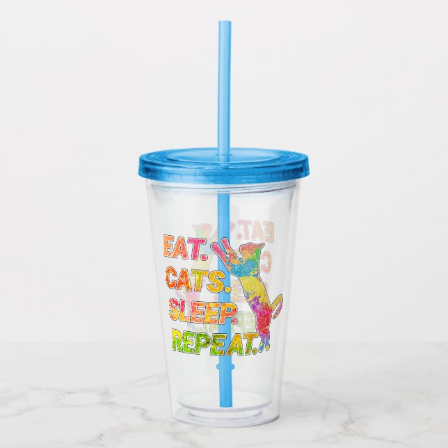 Vaso Acrílico Comer, dormir, gatos, repetir (Anverso)