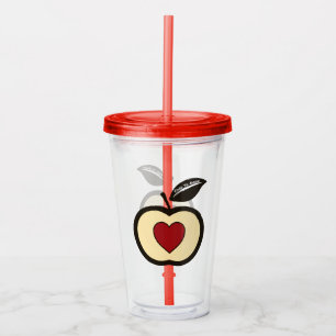 Vaso Acrílico Comida roja y negra de Apple y corazón para cultiv