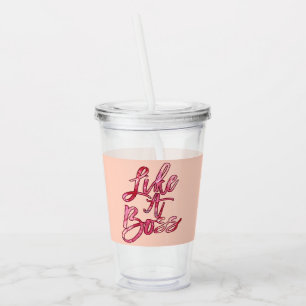 Vaso Acrílico Como un jefe popular cita pintura acrílica rosada