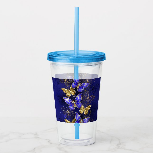 Vaso Acrílico Composición con mariposas de zafiro (Anverso)
