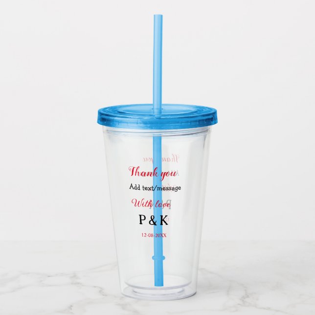 Vaso Acrílico Con amor añadir letra de nombre de pareja gracias  (Anverso)