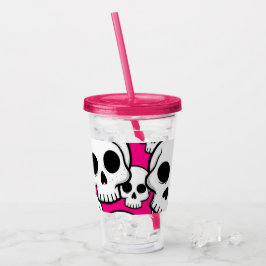 Vaso Acrílico con Patrón de Calavera Rosa