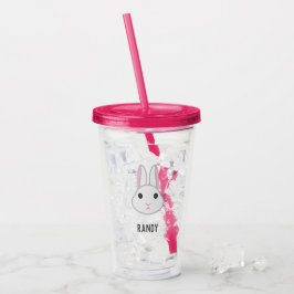 Vaso Acrílico Conejito blanco fino en rosa
