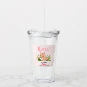 Vaso Acrílico Conejito lindo cumple 1 año de Chica rosado