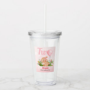 Vaso Acrílico Conejito lindo cumple 2 años de dos Chicas rosados