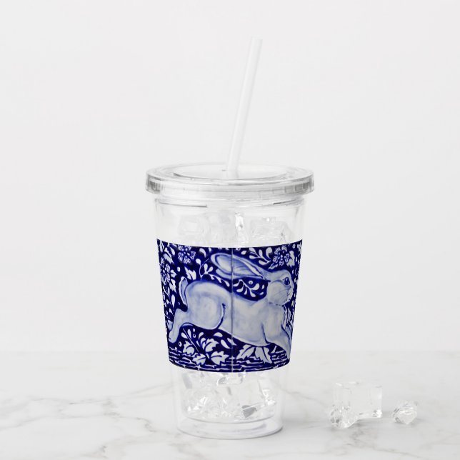 Vaso Acrílico Conejo azul y blanco Conejo Tile Wraparound Art (Reverso (hielo))