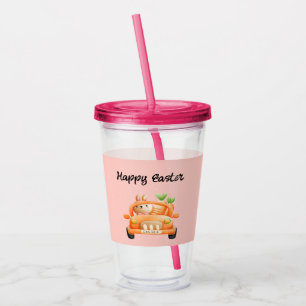 Vaso Acrílico Conejo de chofer Feliz Pascua en rosa