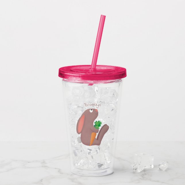 Vaso Acrílico Conejo lindo con personalizado de zanahoria sentad (Reverso (hielo))