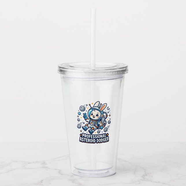 Vaso Acrílico Conejo Profesional que Esquiva Asteroides (Anverso)
