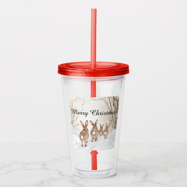 Vaso Acrílico Conejos de Pascua Bosques Navidad (Anverso)