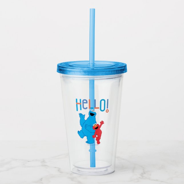 Vaso Acrílico Cookie Monster y Elmo Hola! (Anverso)